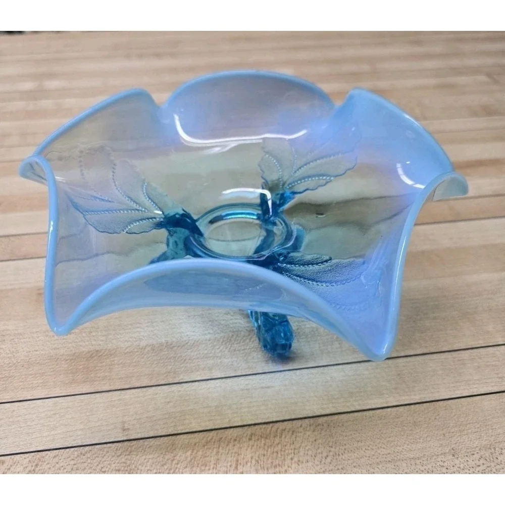 Antique Jefferson Northwood Blue‎ Opalescent Glass Bowl Tri-Footed Candy Dish